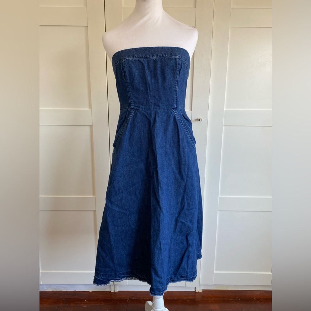 Holding Horses Strapless Dark Blue Denim Midi Dress size 4